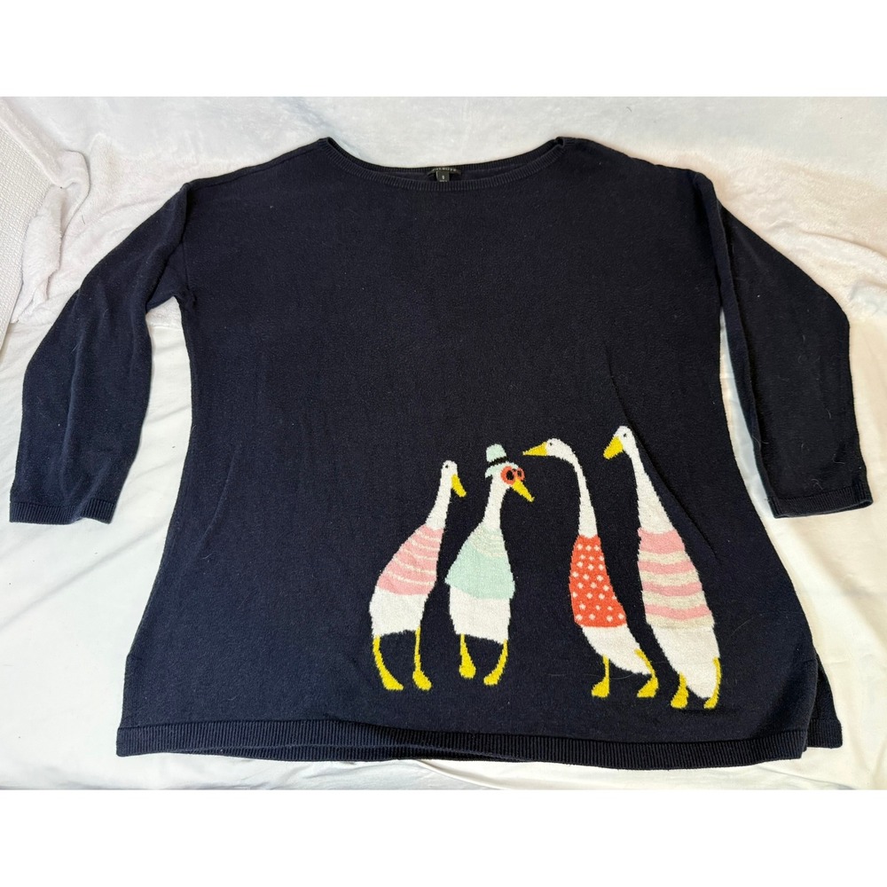 Talbots Goose Sweater Small Navy Blue Novelty Bird Knit Boat Neck
